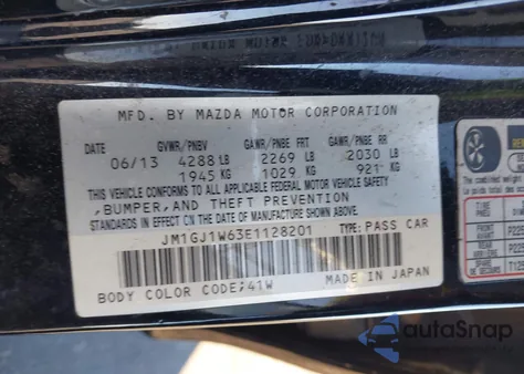 2014 Mazda Mazda6 I Grand Touring z USA, uszkodzony, nr VIN JM1GJ1W63E1128201